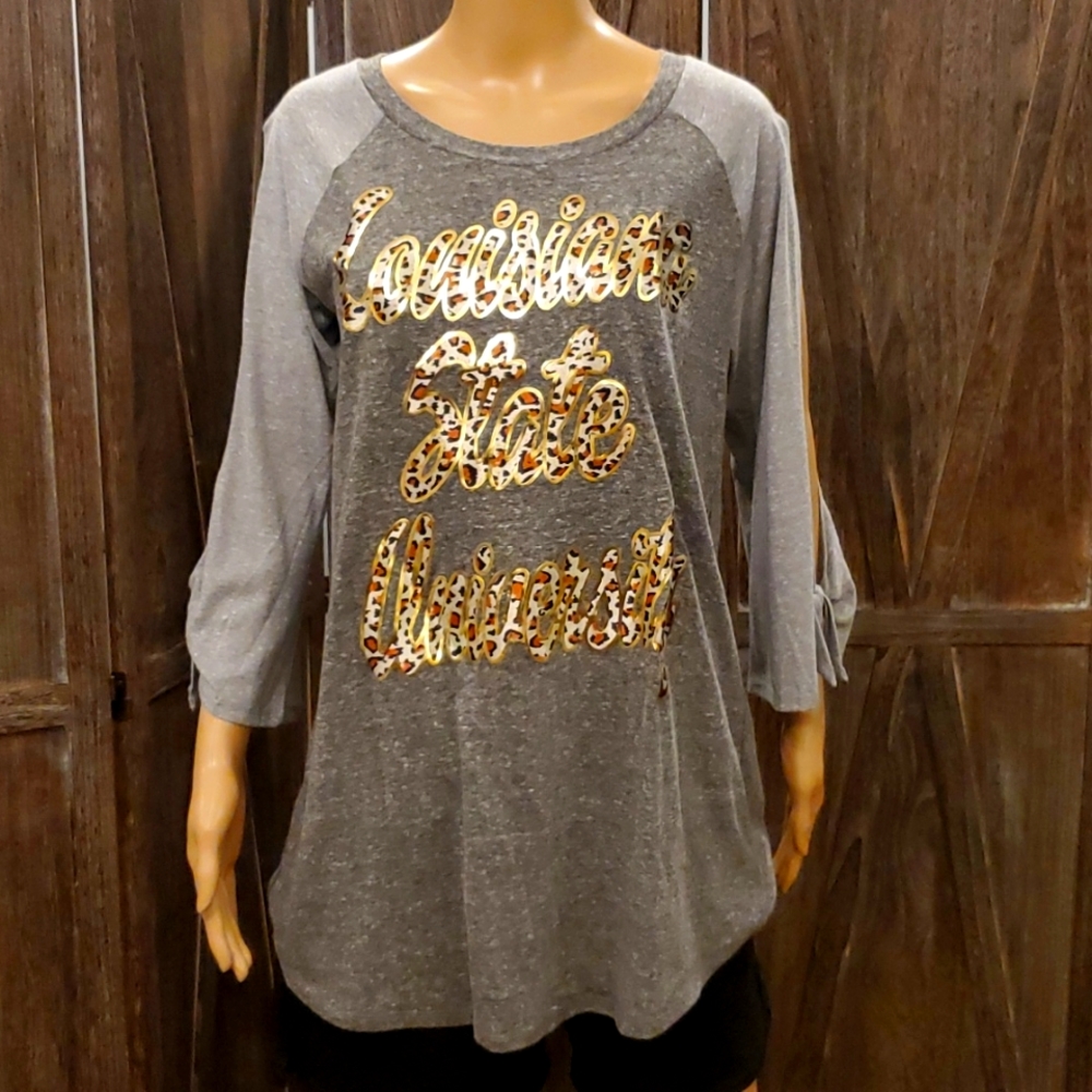 Womens Louisiana State University leopard print top size L